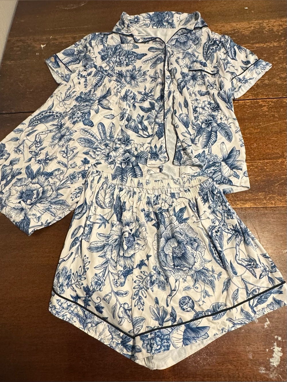 Girls Blue Floral Short Pajama Set